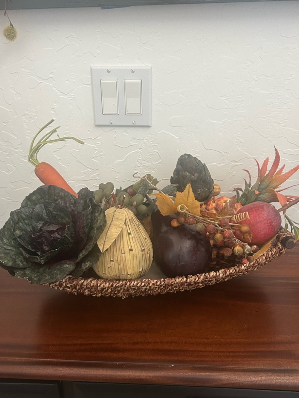 Beautiful Timeless Decorative basket Centerpiece - assorted fruits and veggies